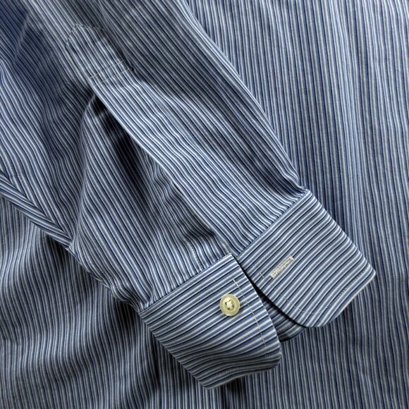 Brooks Brothers 17 36 Striped Regular Non-Iron Shirt Mens Button Up Blue Pocket - Picture 10 of 16